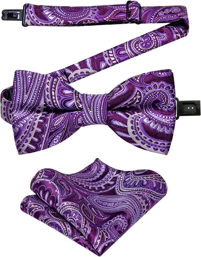 DiBanGu Boys Pre-tied Bow Tie,Silk Adjustable Bowtie and Pocket Square for Age 8-14 Kids Bowtie Wedding School Ceremony Party - Image 1